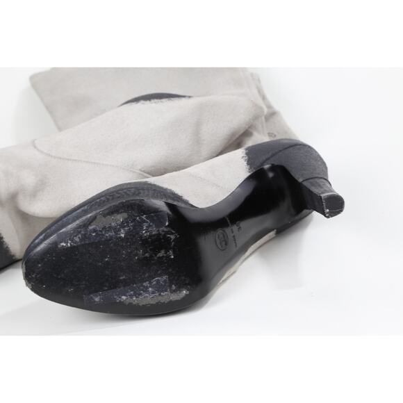 Chanel Suede Leather Slouchy Boots Cap Toe Knee High Heel Boots CC Logo Size 39 - Picture 15 of 16